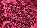 4 Way Stretch - Fuchsia Geometric Design Sequins On Mesh Beautiful Fashion Fabrics Sold By Yard