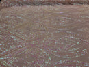 Big Damask Sequins Fabric - Iridescent Baby Pink - 4 Way Stretch Damask Sequins Design Fabric By Yard