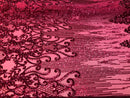 4 Way Stretch - Fuchsia Damask Net Design Sequins On Mesh Elegant Fashion Fabrics Sold By Yard