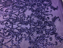 4 Way Stretch - Lilac - Damask Net Design Sequins On Mesh Elegant Fashion Fabrics Sold By Yard