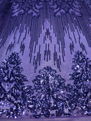 4 Way Stretch - Lilac - Damask Net Design Sequins On Mesh Elegant Fashion Fabrics Sold By Yard
