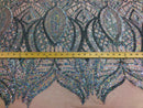 Hologram Silver / Blush Mesh - 4 Way Stretch Embroidered Royalty Sequins Fancy Design Fabric By Yard