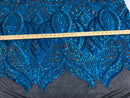 Hologram Turquoise - 4 Way Stretch Embroidered Royalty Sequins Fancy Design Fabric By Yard