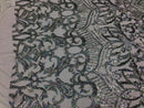 Hologram Silver / White Mesh - 4 Way Stretch Embroidered Royalty Sequins Fancy Design Fabric By Yard