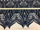 Hologram Navy / Beige Mesh - 4 Way Stretch Embroidered Royalty Sequins Fancy Design Fabric By Yard