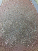 Iridescent Clear - 4 Way Stretch Embroidered Royalty Sequins Design Fabric By Yard
