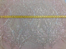 Iridescent Clear - 4 Way Stretch Embroidered Royalty Sequins Design Fabric By Yard