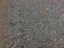 Hologram Silver / Blush Mesh - 4 Way Stretch Embroidered Royalty Sequins Fancy Design Fabric By Yard