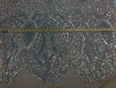 Hologram Silver / Blush Mesh - 4 Way Stretch Embroidered Royalty Sequins Fancy Design Fabric By Yard