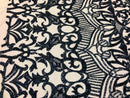 Hologram Navy / Blush Mesh - 4 Way Stretch Embroidered Royalty Sequins Design Fabric By Yard