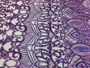 Hologram Lilac - 4 Way Stretch Embroidered Royalty Sequins Design Fabric By Yard