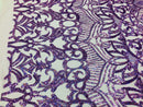 Hologram Lilac - 4 Way Stretch Embroidered Royalty Sequins Design Fabric By Yard