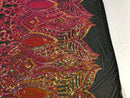 Hologram Fuschia / Orange - 4 Way Stretch Embroidered Royalty Sequins Design Fabric By Yard