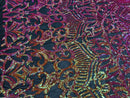 Hologram Fuschia / Orange - 4 Way Stretch Embroidered Royalty Sequins Design Fabric By Yard