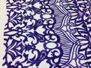 Hologram Purple - 4 Way Stretch Embroidered Royalty Sequins Design Fabric By Yard