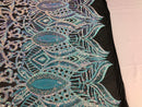 Iridescent Baby Blue - 4 Way Stretch Embroidered Royalty Sequins Design Fabric By Yard