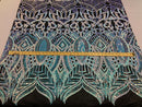 Iridescent Baby Blue - 4 Way Stretch Embroidered Royalty Sequins Design Fabric By Yard