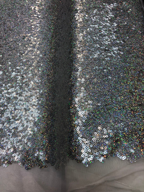 Silver Holographic Mini Glitz Sequins - by yard - 4Way Stretch Shiny Sequins Mesh Fabric