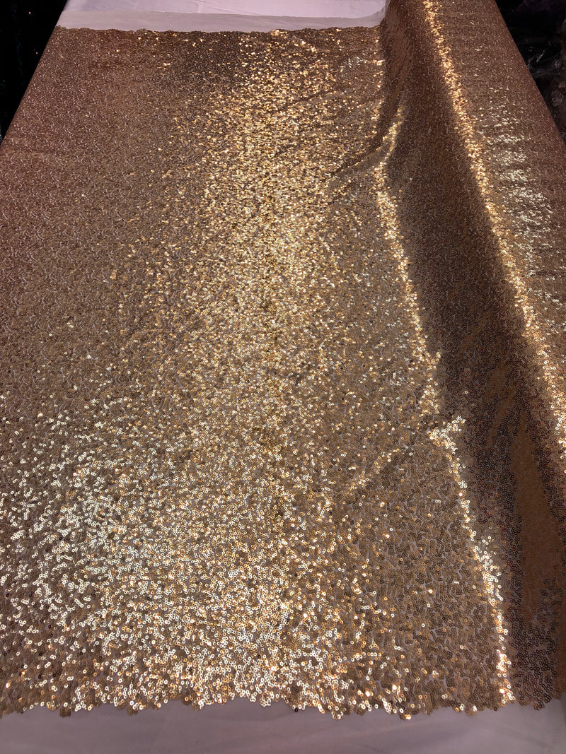 Mini Glitz Sequins - Light Gold -  Stretch Shiny Sequins Mesh Fabric Sold By The Yard