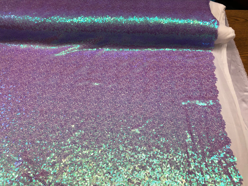 Mini Glitz Sequins - Iridescent Lilac - Stretch Shiny Sequins Mesh Fabric Sold By The Yard