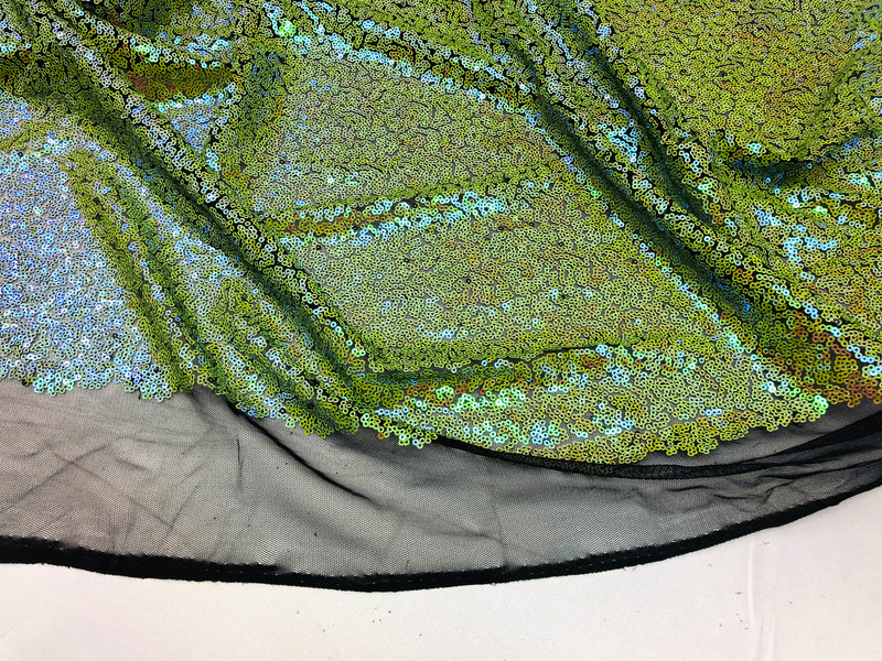 Mini Glitz Sequins - Avocado Green - 2 Way Stretch Shiny Sequins Mesh Fabric Sold By The Yard