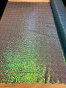 Mini Glitz Sequins - Iridescent Turquoise - Stretch Shiny Sequins Mesh Fabric Sold By The Yard
