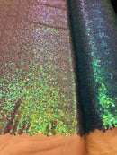 Mini Glitz Sequins - Iridescent Turquoise - Stretch Shiny Sequins Mesh Fabric Sold By The Yard