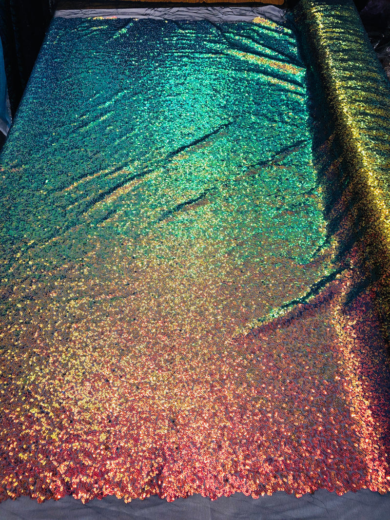 Mini Glitz Sequins - Iridescent Rainbow -  Stretch Shiny Sequins Mesh Fabric Sold By The Yard