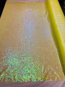 Mini Glitz Sequins - Neon Yellow -  Stretch Shiny Sequins Mesh Fabric Sold By The Yard