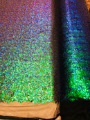 Mini Glitz Sequins - Jade Blue / Green -  Stretch Shiny Sequins Mesh Fabric Sold By The Yard