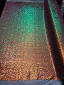 Mini Glitz Sequins - Iridescent Orange -  Stretch Shiny Sequins Mesh Fabric Sold By The Yard