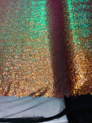 Mini Glitz Sequins - Iridescent Orange -  Stretch Shiny Sequins Mesh Fabric Sold By The Yard