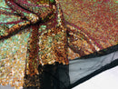 Mini Glitz Sequins - Iridescent Orange -  Stretch Shiny Sequins Mesh Fabric Sold By The Yard