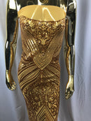 Geometric Sequins Fabric with 4 Way Stretch - Gold -  Elegant Lace Fabrics Sold By The Yard