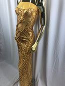 Geometric Sequins Fabric with 4 Way Stretch - Gold -  Elegant Lace Fabrics Sold By The Yard