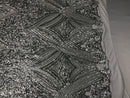 Silver Geometric Sequins Fabric with 4 Way Stretch -  Elegant Lace Fabrics Sold By The Yard