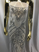 Silver Geometric Sequins Fabric with 4 Way Stretch -  Elegant Lace Fabrics Sold By The Yard