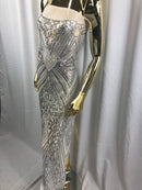 Silver Geometric Sequins Fabric with 4 Way Stretch -  Elegant Lace Fabrics Sold By The Yard