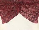Geometric Sequins Fabric with 4 Way Stretch - Burgundy -  Elegant Lace Fabrics Sold By The Yard