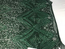 Geometric Sequins Fabric with 4 Way Stretch - Hunter Green-  Elegant Lace  Fabrics Sold By The Yard