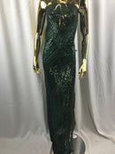 Geometric Sequins Fabric with 4 Way Stretch - Hunter Green-  Elegant Lace  Fabrics Sold By The Yard