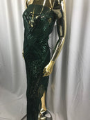 Geometric Sequins Fabric with 4 Way Stretch - Hunter Green-  Elegant Lace  Fabrics Sold By The Yard