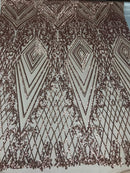 Geometric Sequins Fabric with 4 Way Stretch - Rose Gold -  Elegant Lace  Fabrics Sold By The Yard
