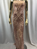 Geometric Sequins Fabric with 4 Way Stretch - Rose Gold -  Elegant Lace  Fabrics Sold By The Yard