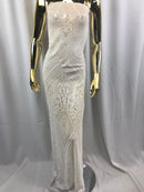 Geometric Sequins Fabric with 4 Way Stretch White Elegant Lace Fabrics Sold By The Yard