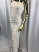 Geometric Sequins Fabric with 4 Way Stretch White Elegant Lace Fabrics Sold By The Yard