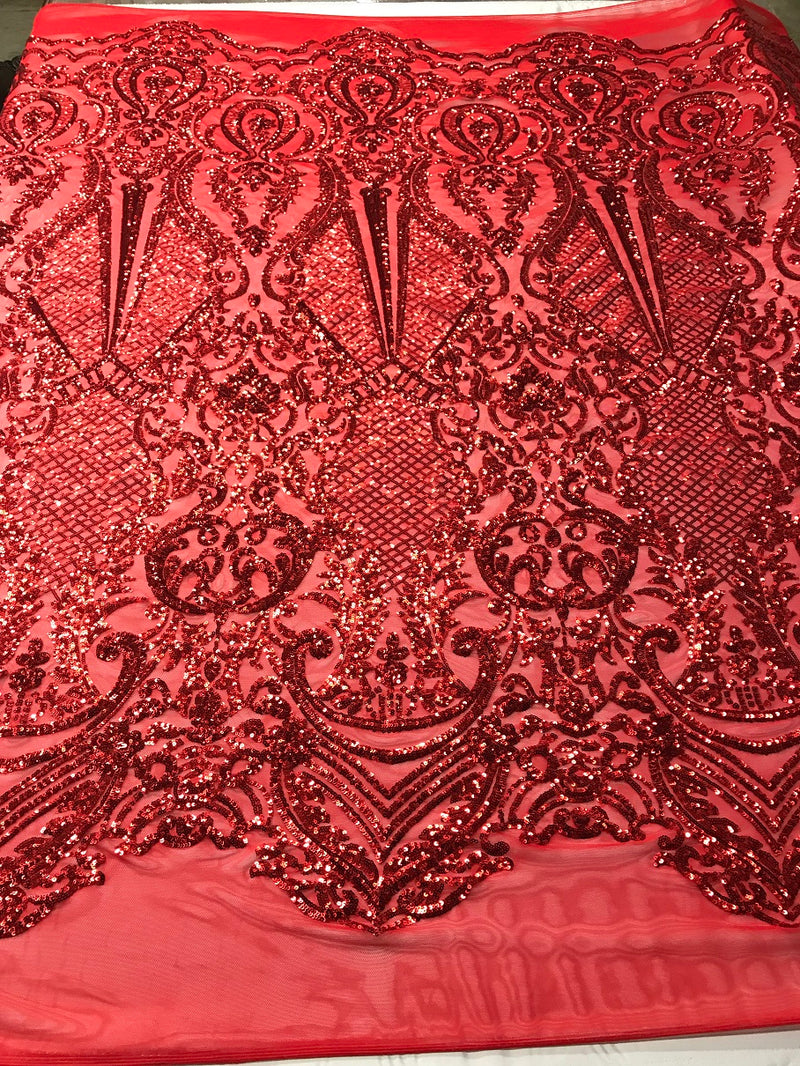 Design Sequins Fabric with 4 Way Stretch - Red -  Beautiful Fabrics Sold By The Yard