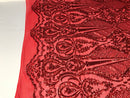 Design Sequins Fabric with 4 Way Stretch - Red -  Beautiful Fabrics Sold By The Yard
