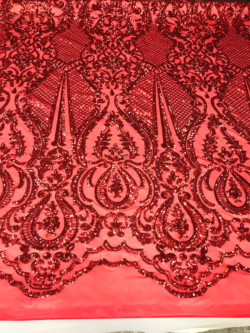 Design Sequins Fabric with 4 Way Stretch - Red -  Beautiful Fabrics Sold By The Yard