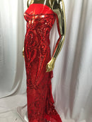 Design Sequins Fabric with 4 Way Stretch - Red -  Beautiful Fabrics Sold By The Yard
